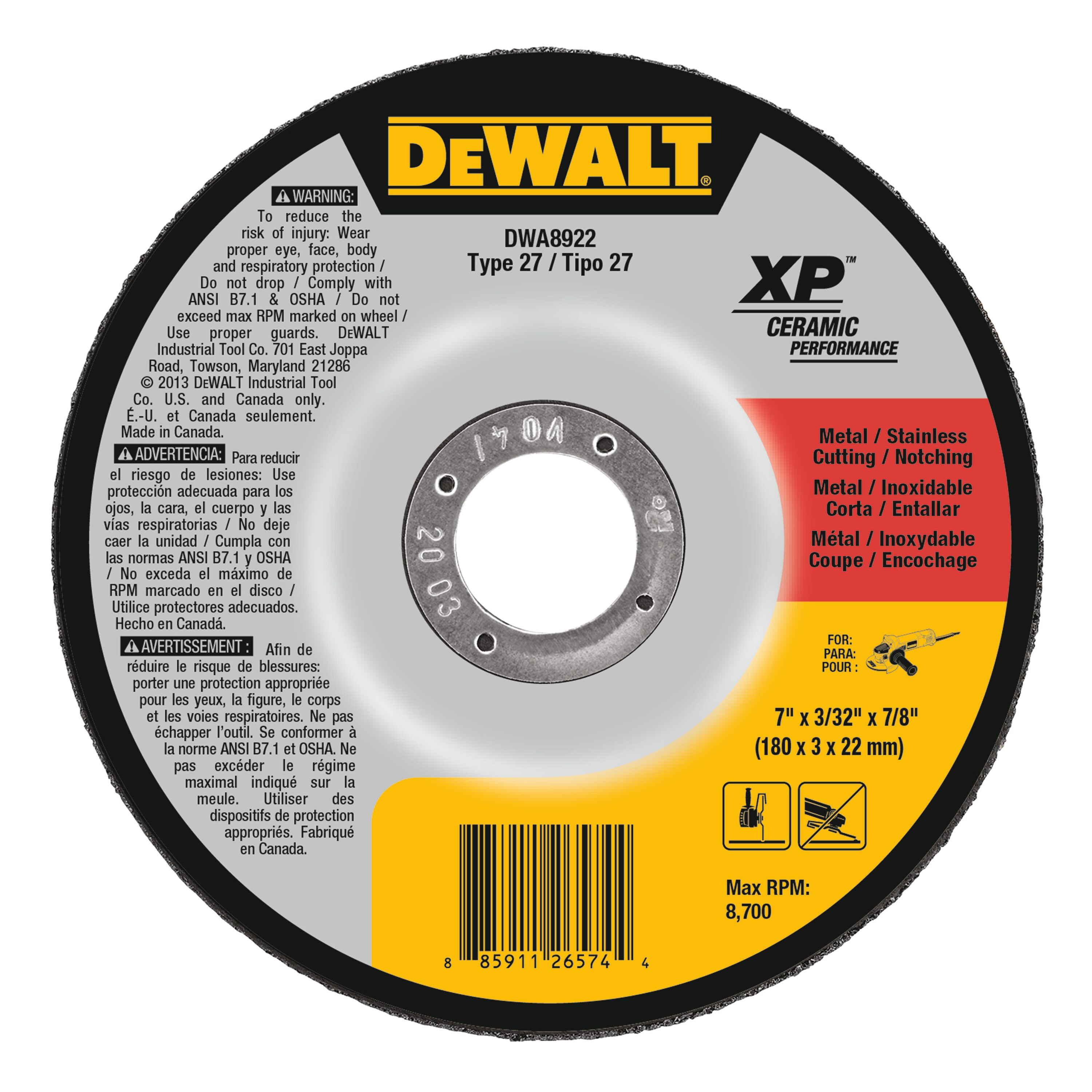 Dewalt 7" Cutting Wheel DWA8922