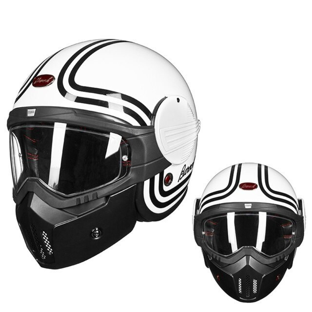 Beon B-706 Fiberglass Helmet with Mask- White with Curve Designed