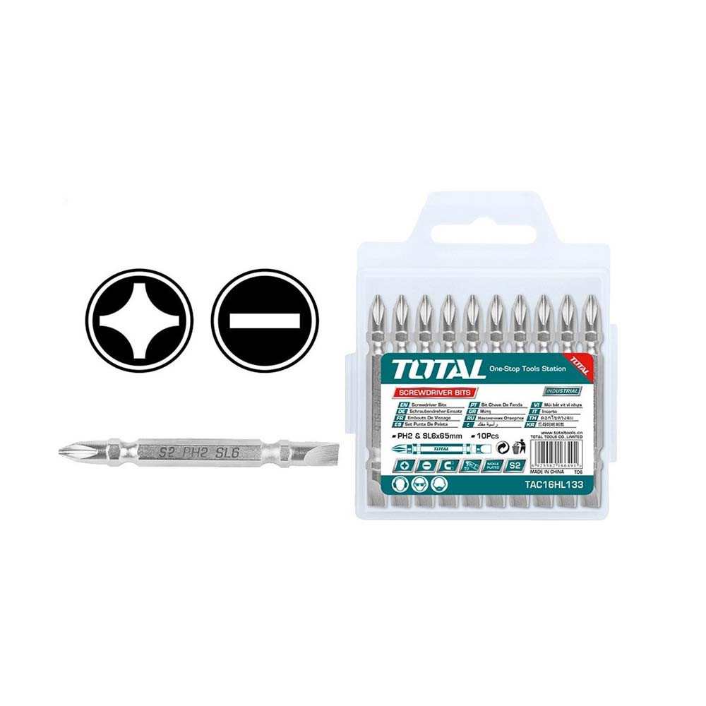 Total 10 Pcs PH2+SL6 65mm Screwdriver Bit TAC16HL133