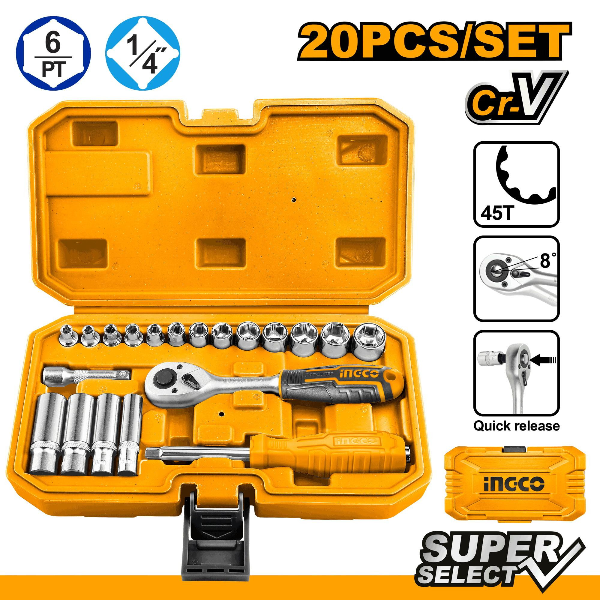 Ingco 20Pcs 1/4" Socket Set HKTS14201