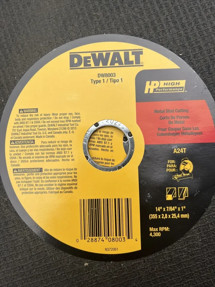 Dewalt 14" Cut Off Saw Blade Type 1 DW8003