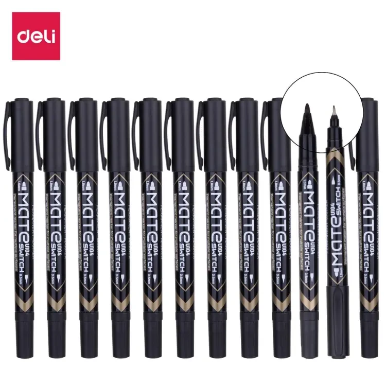 Deli Blue/Black/Red Dual Tip Permanent Marker EU10420/EU10430/EU10440