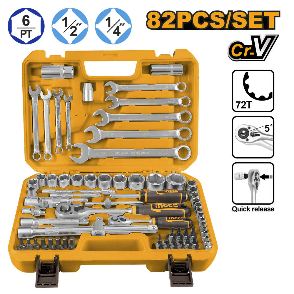 Ingco 82Pcs 1/4" & 1/2" Socket Set HKTS42802