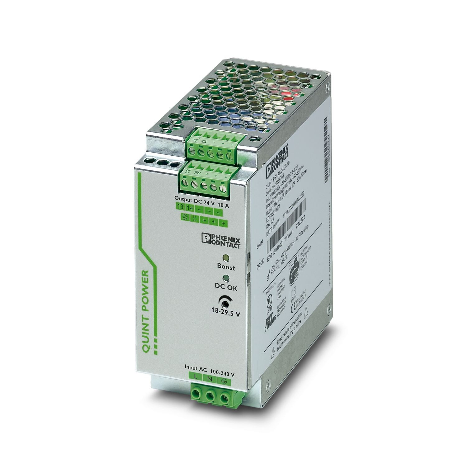 Phoenix 24V DC 10A Power Supply, Quint Power Output DC 24V 10A 2866763