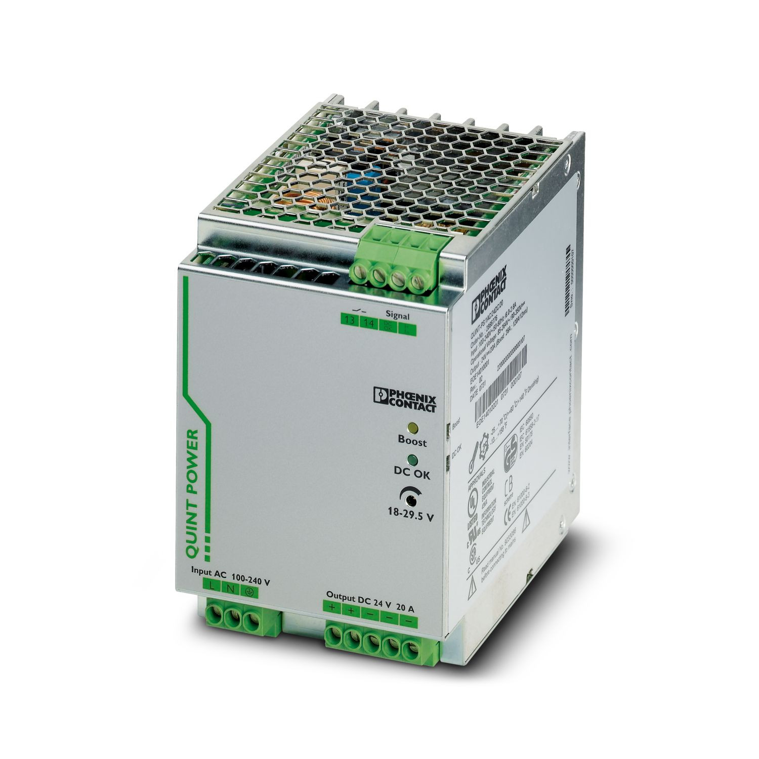 Phoenix 24V DC 20A Power Supply, Quint-PS/1AC/24DC/20 2866776