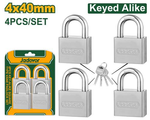 Jadever 4Pcs Key-Alike Square Type Vane Padlock Set JDPDS444