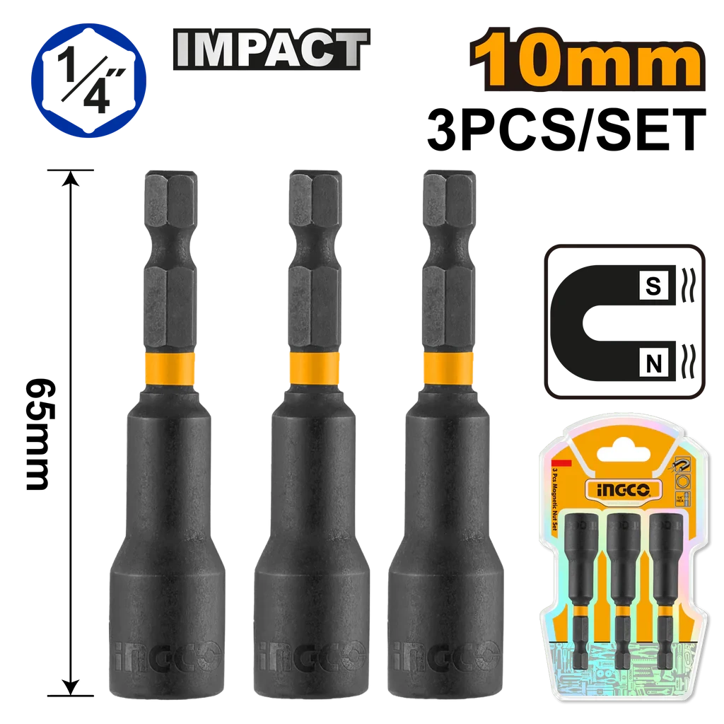 Ingco 3 Pcs Impact Magnetic Nut Set AMN1031