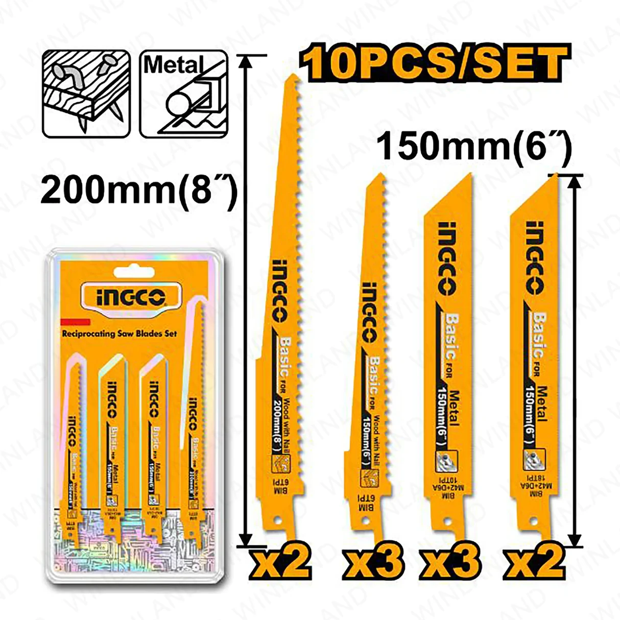 Ingco 10pcs/set Reciprocating saw blades set RSB1001