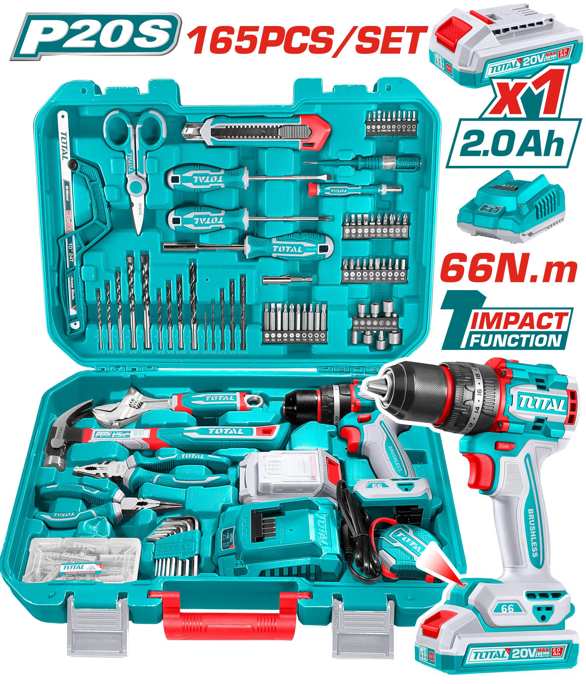 Total 165 Pcs Tools set + 20V Cordless Impact Drill THKTHP11652