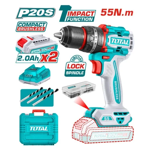Total Compact Brushless Cordless Impact Drill- 20V TIDLI20558