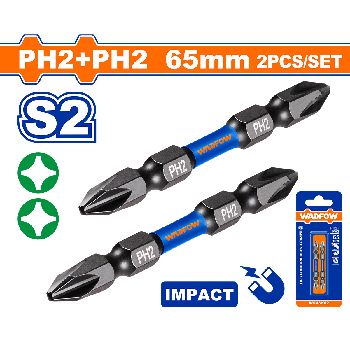 Wadfow 65mm Impact screwdriver bits WSV3K62