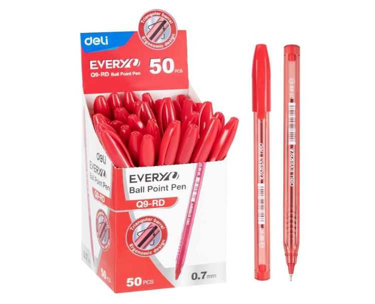 Deli Ball Point Pen Red 50pcs Q9-RD