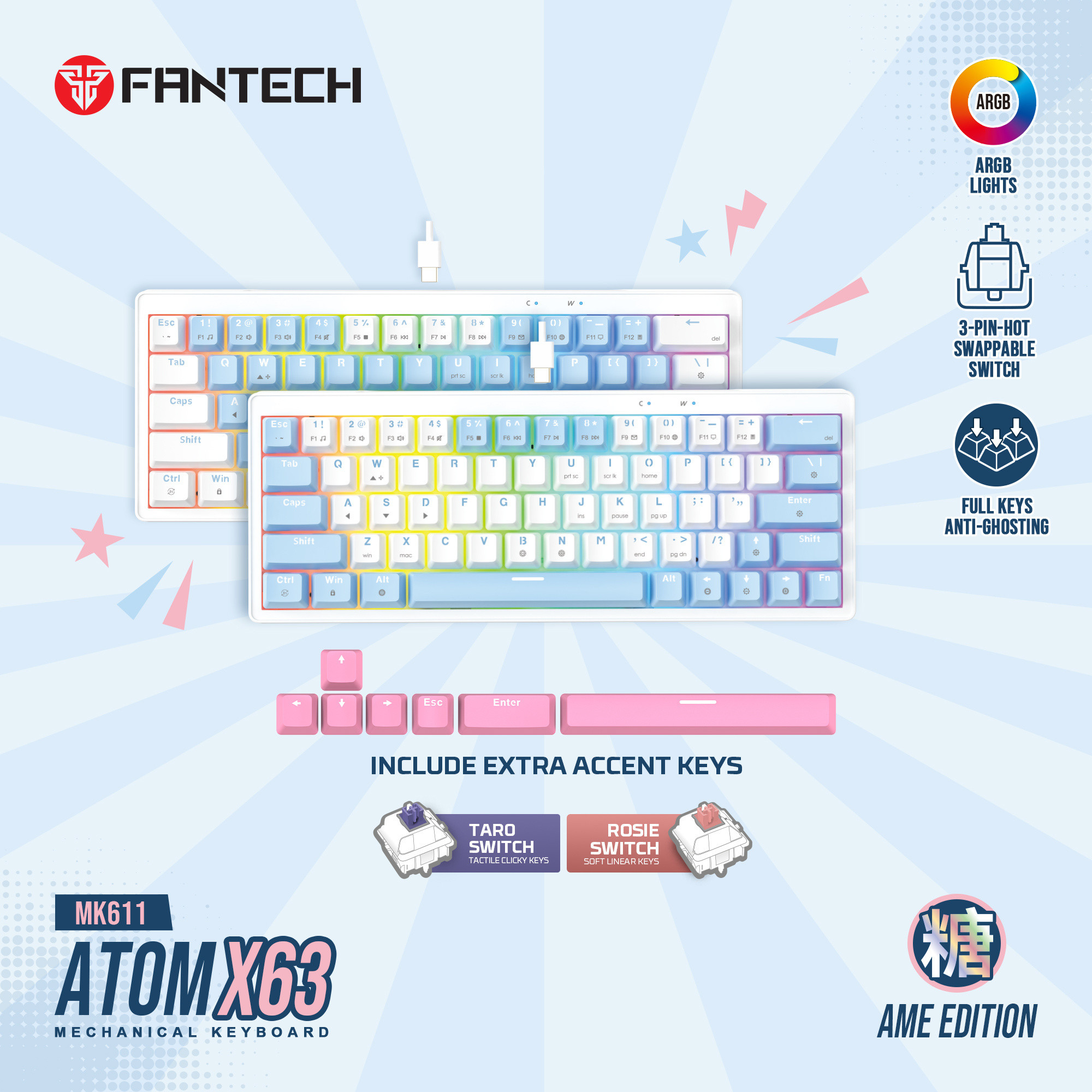 Fantech ATOM X63 MK611 AME Wired Mechanical Keyboard