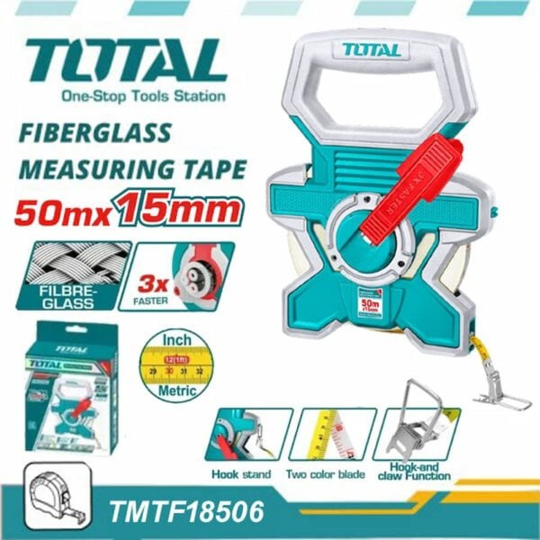 Total 50MTR Fibreglass Measuring Tape TMTF18506