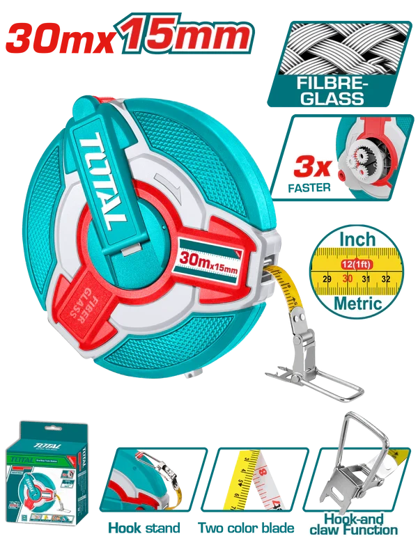 Total 30MTR Fibreglass Measuring Tape TMTF18306