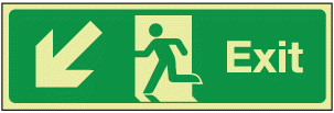 100mm*300mm Photoluminescent Signage EXIT LEFT DOWN