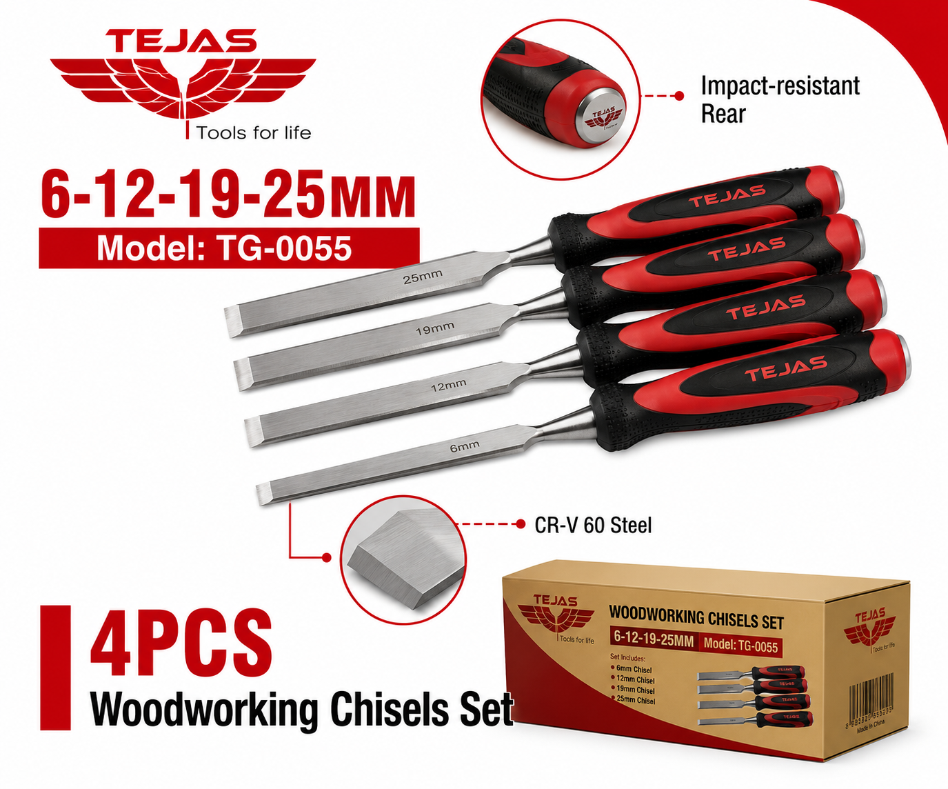 Tejas 4pcs Set Wood Chisel TG-0055