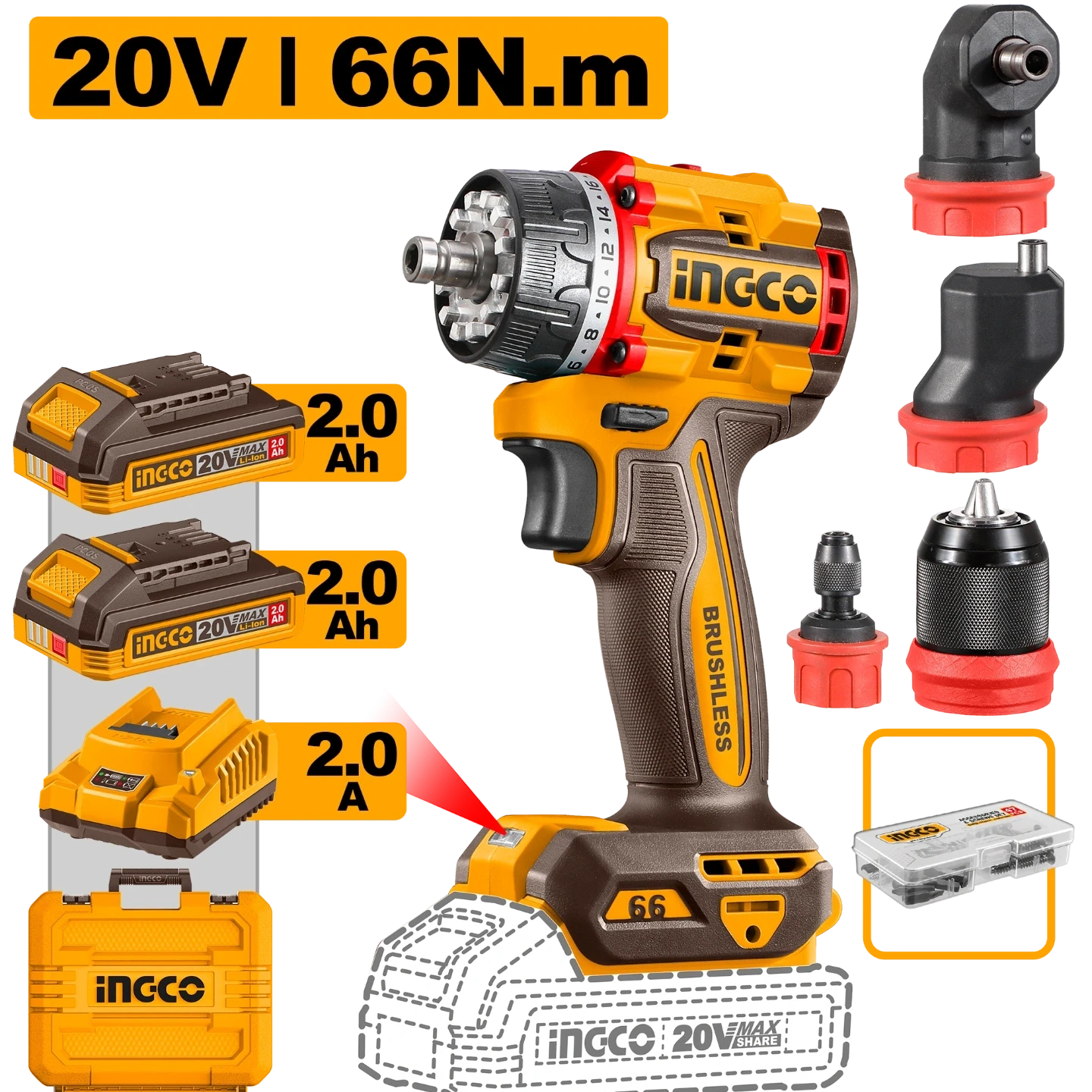 Ingco Cordless Multi-head Drill Driver CDLI206686