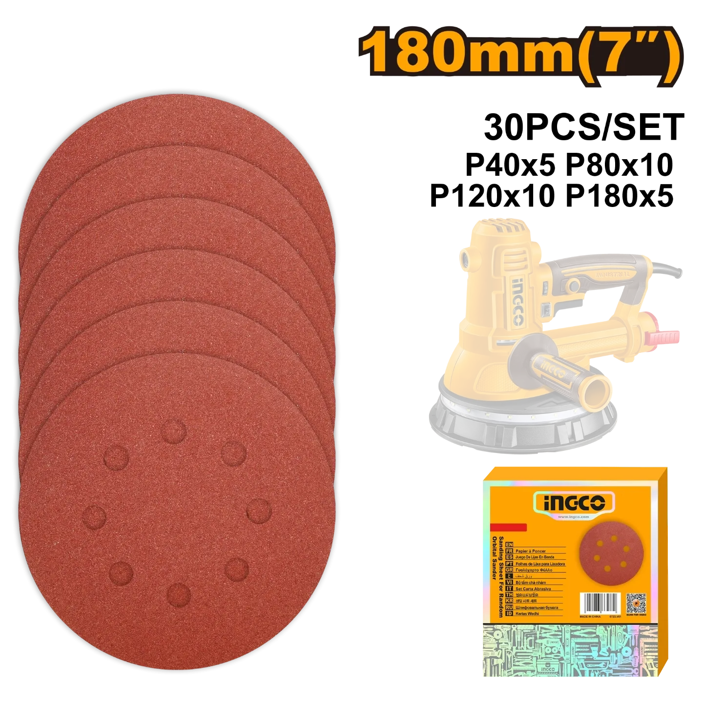 Ingco 180mm Sanding Sheet for random orbital sander AKRS180030