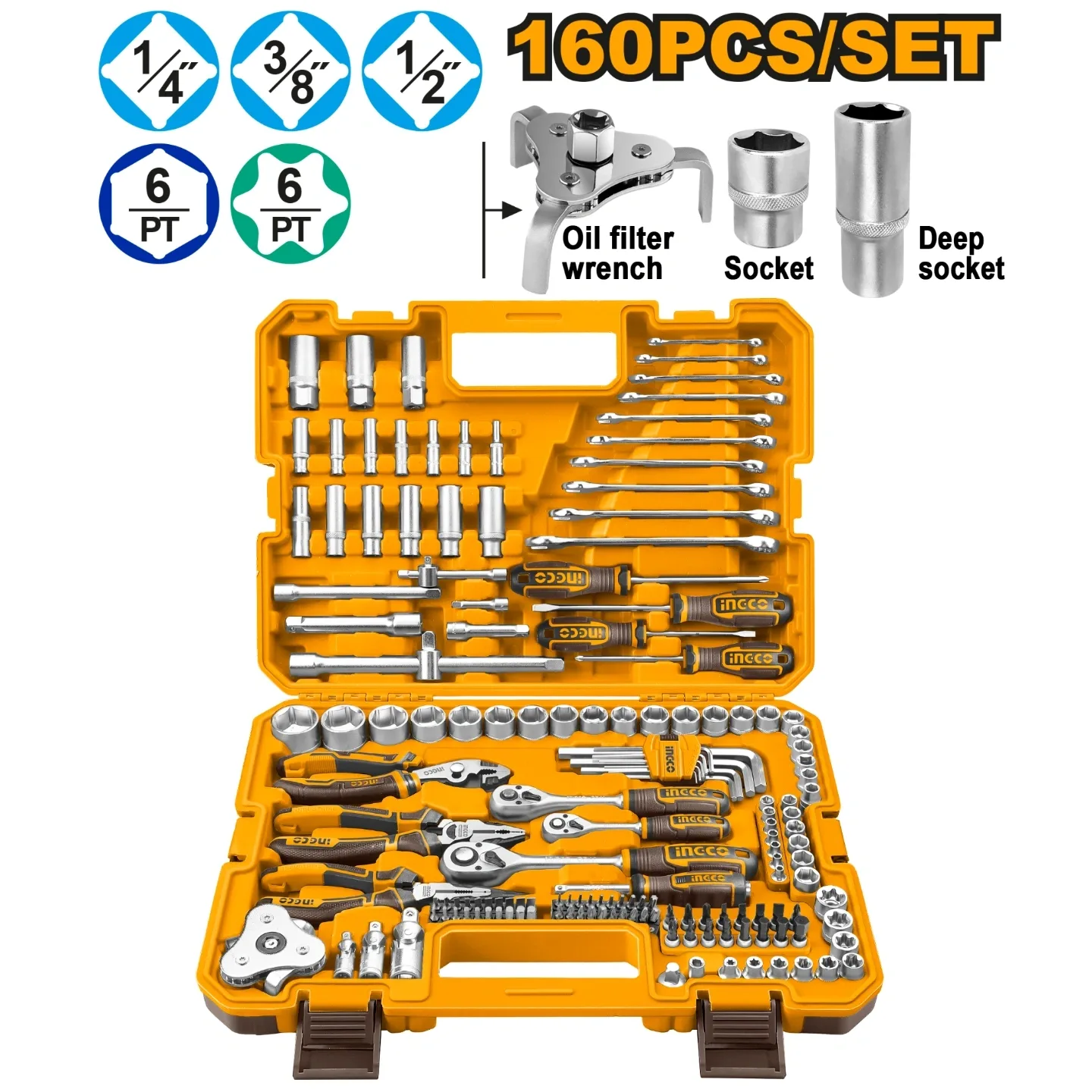 Ingco 160 Pcs Combination Tools Set HKTHP51608