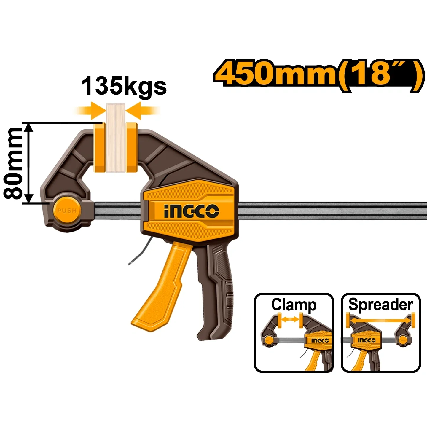Ingco 80*450mm Quick Bar Clamp HQBC18801
