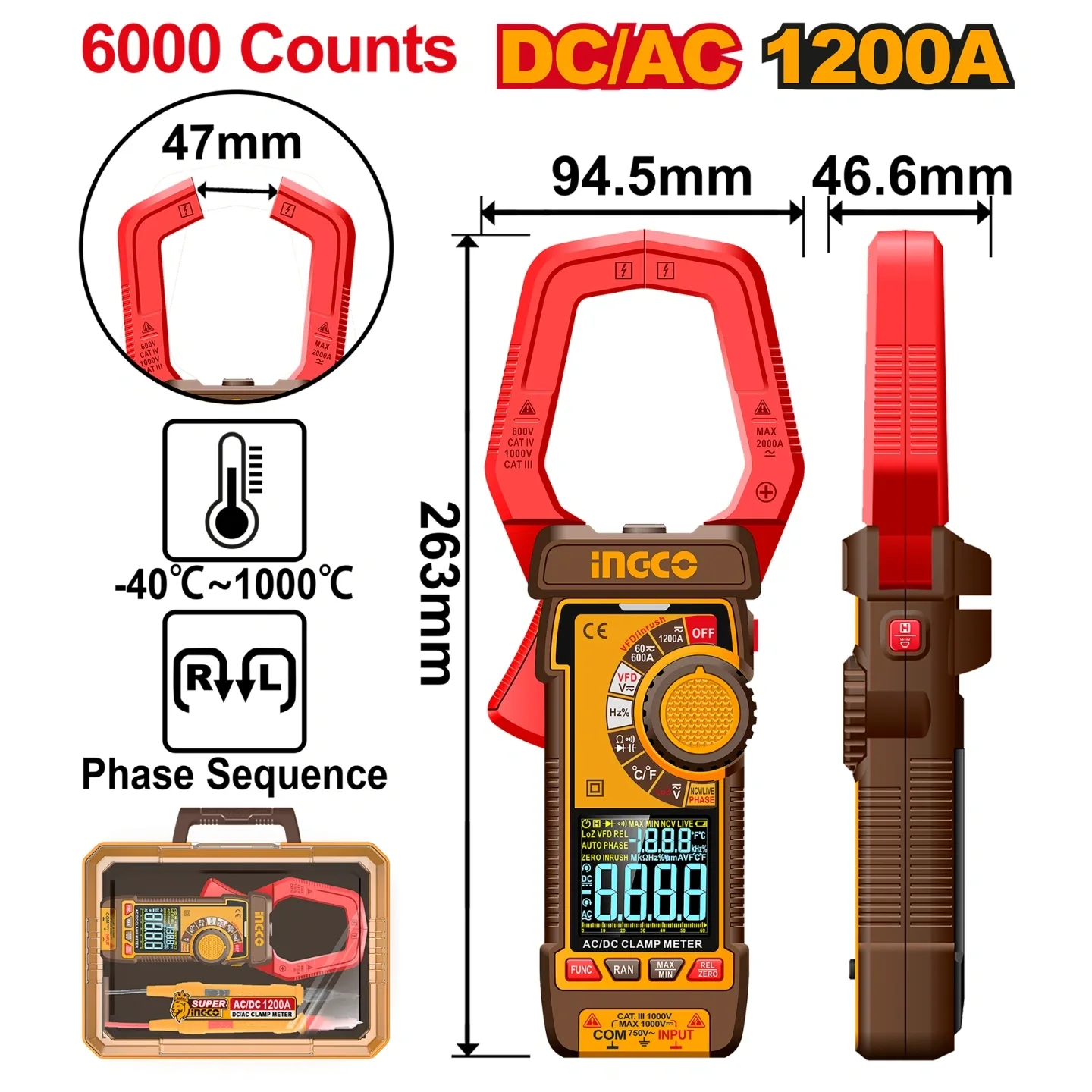Ingco 1200A DC/AC Clamp Meter DCM610002