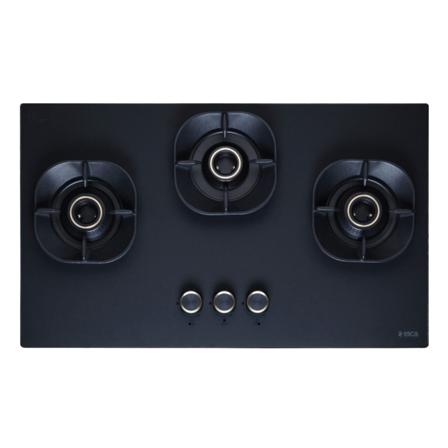 Elica 3 Burner Tempered Glass Gas Stove MATT CROWN FLEXI 375 LOTUS IND HD BRASS