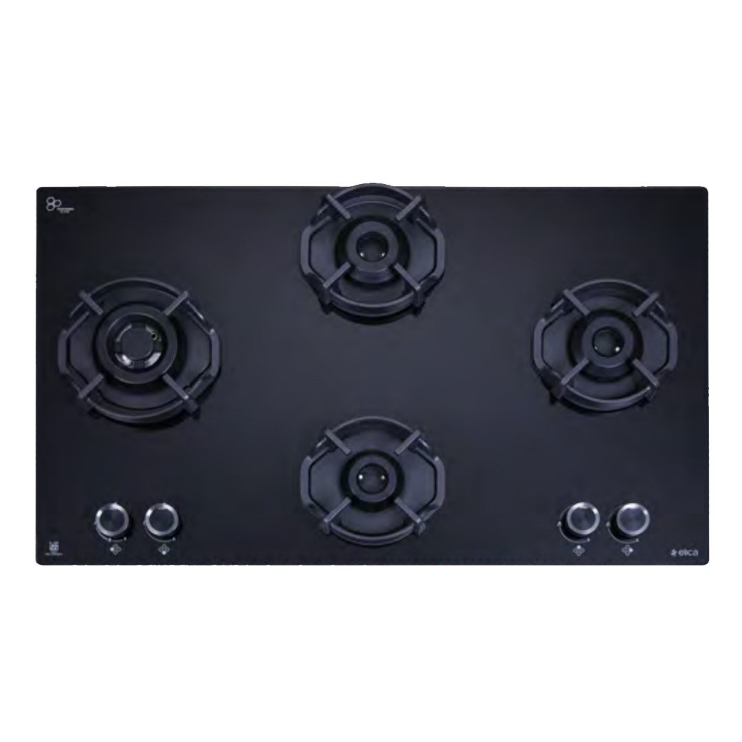 Elica 4 Burner Tempered Glass Gas Stove FLEXI HEXA 491 LOTUS IND HD BRASS