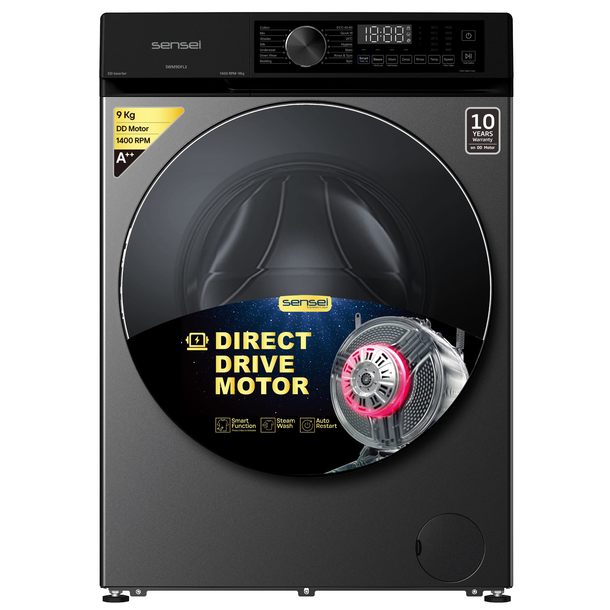 Sensei 9 Kg Front Load Washing Machine SWM9DFL3
