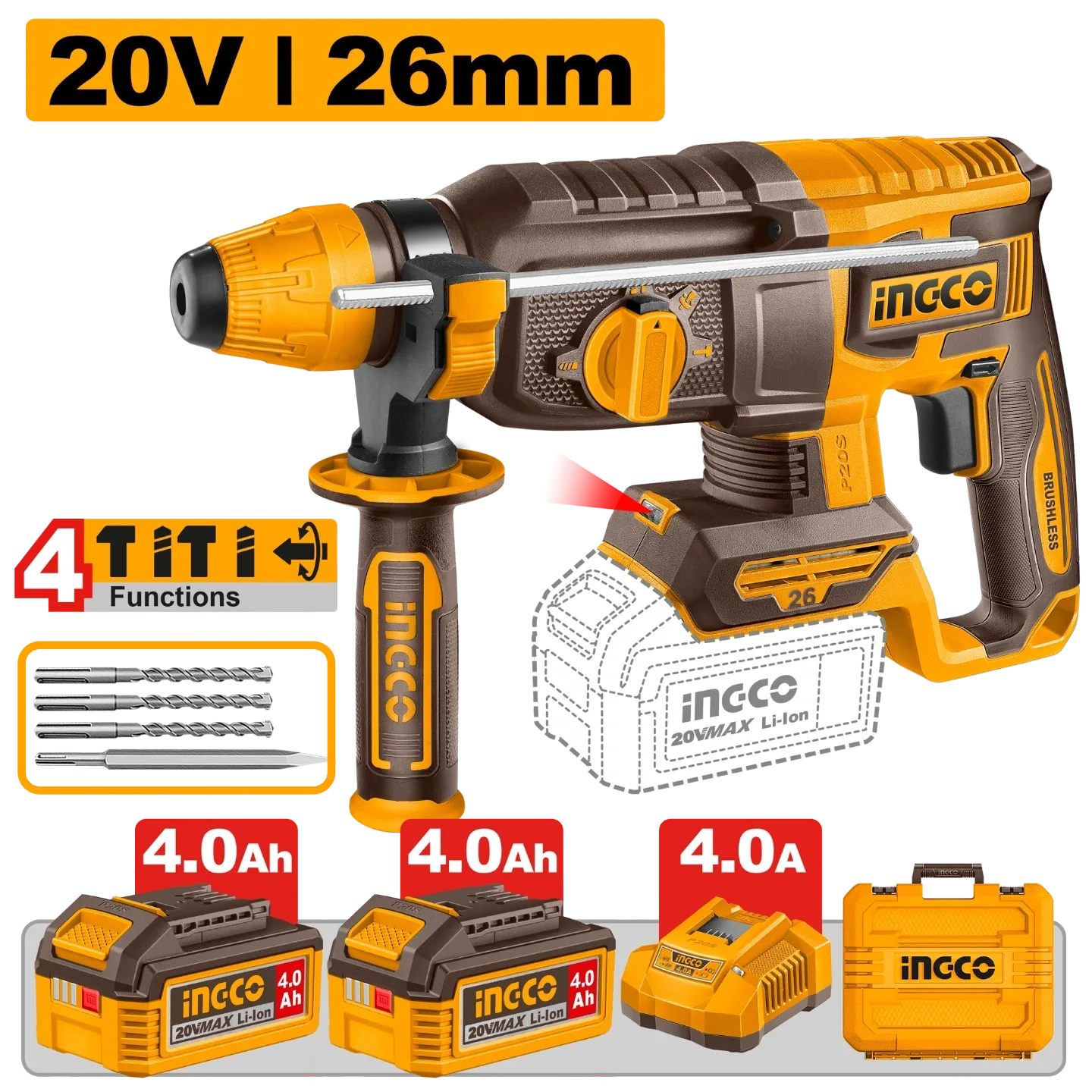 Ingco 20V Cordless Rotary Hammer CRHLI262085