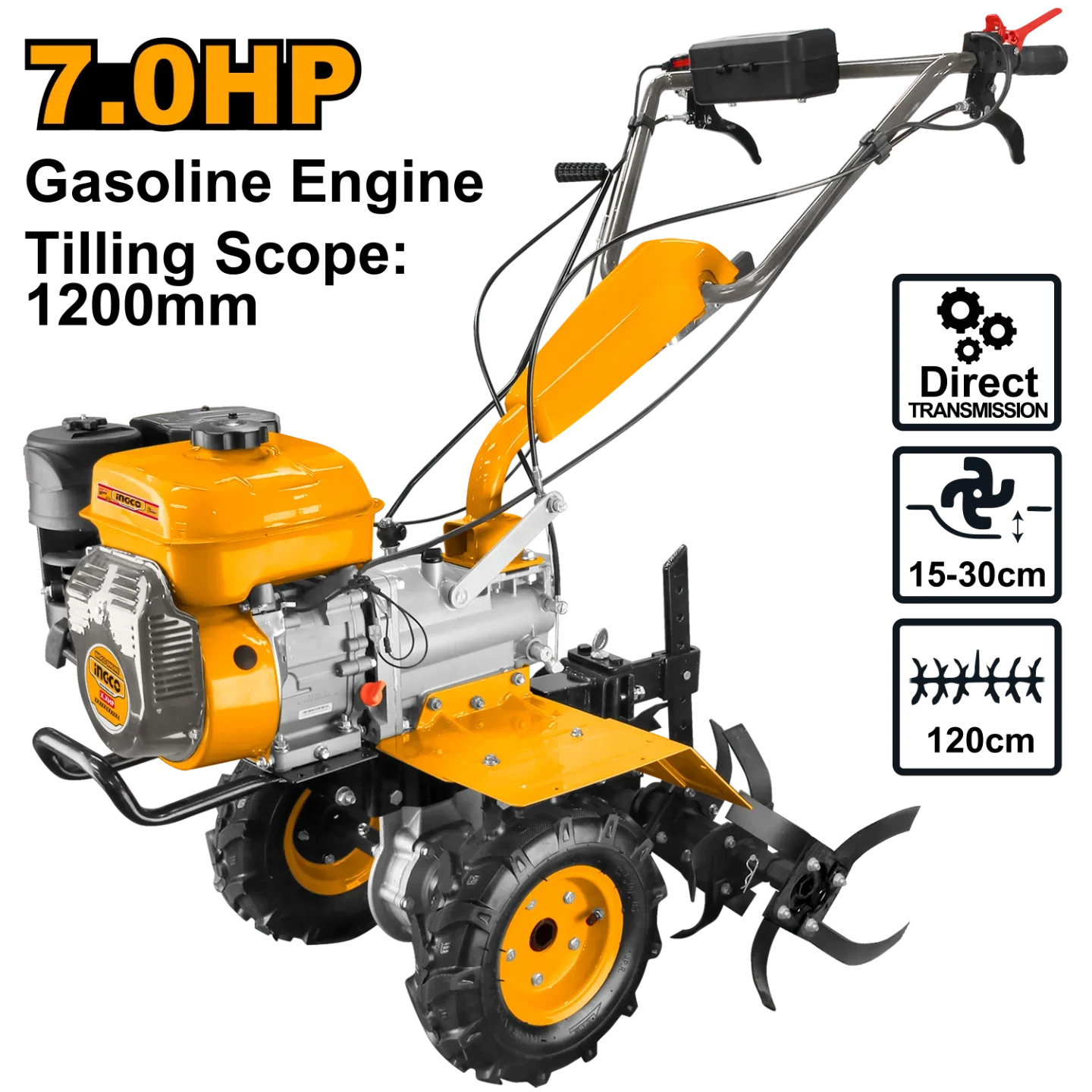 Ingco 5.1kW(7.0HP) Gasoline tiller GC12001