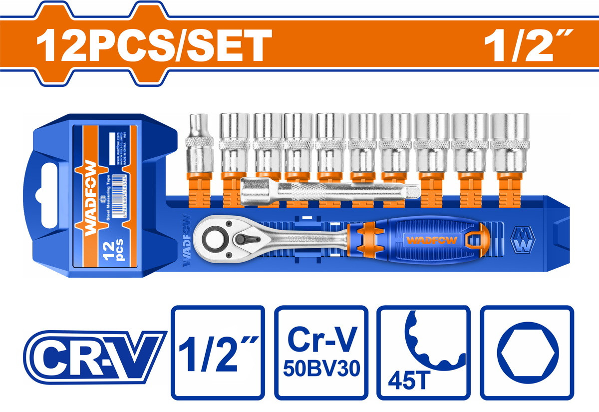 Wadfow 12 Pcs 1/2" socket set WST2212