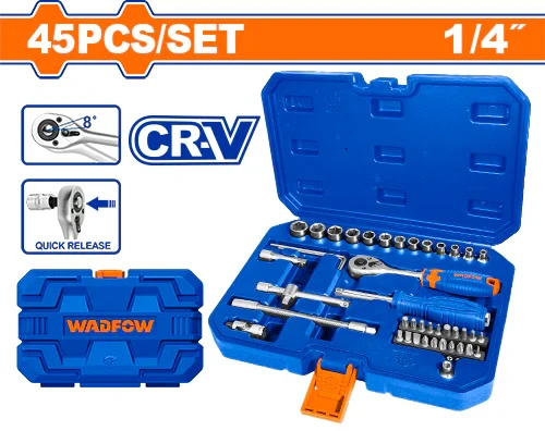 Wadfow 45 Pcs 1/4" socket set WST4D45