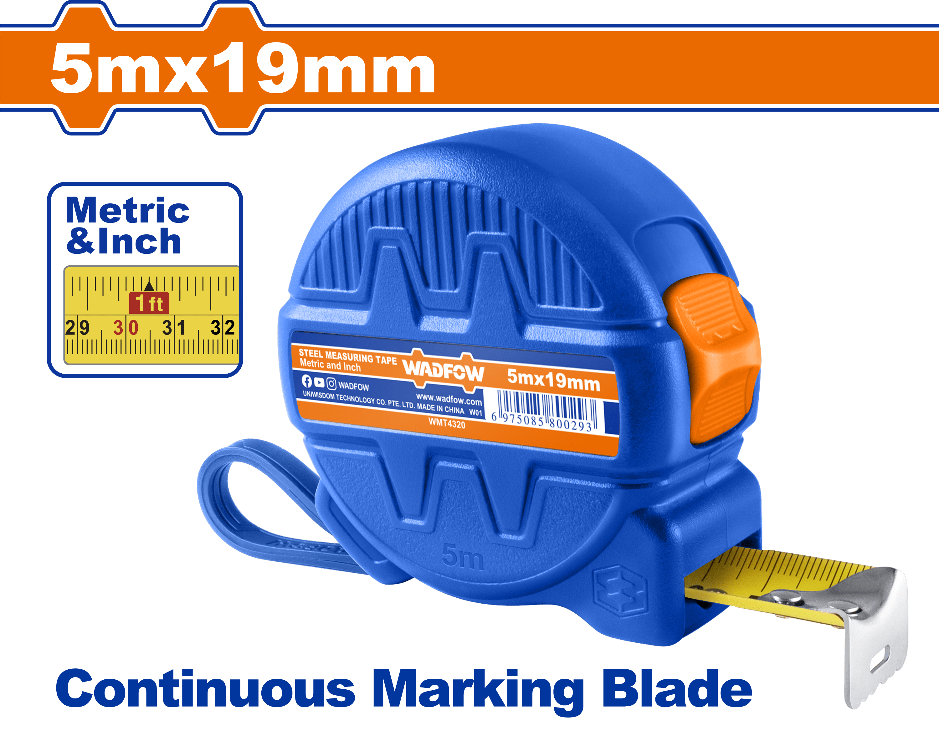 Wadfow 5mx19mm Steel measuring tape WMT4320