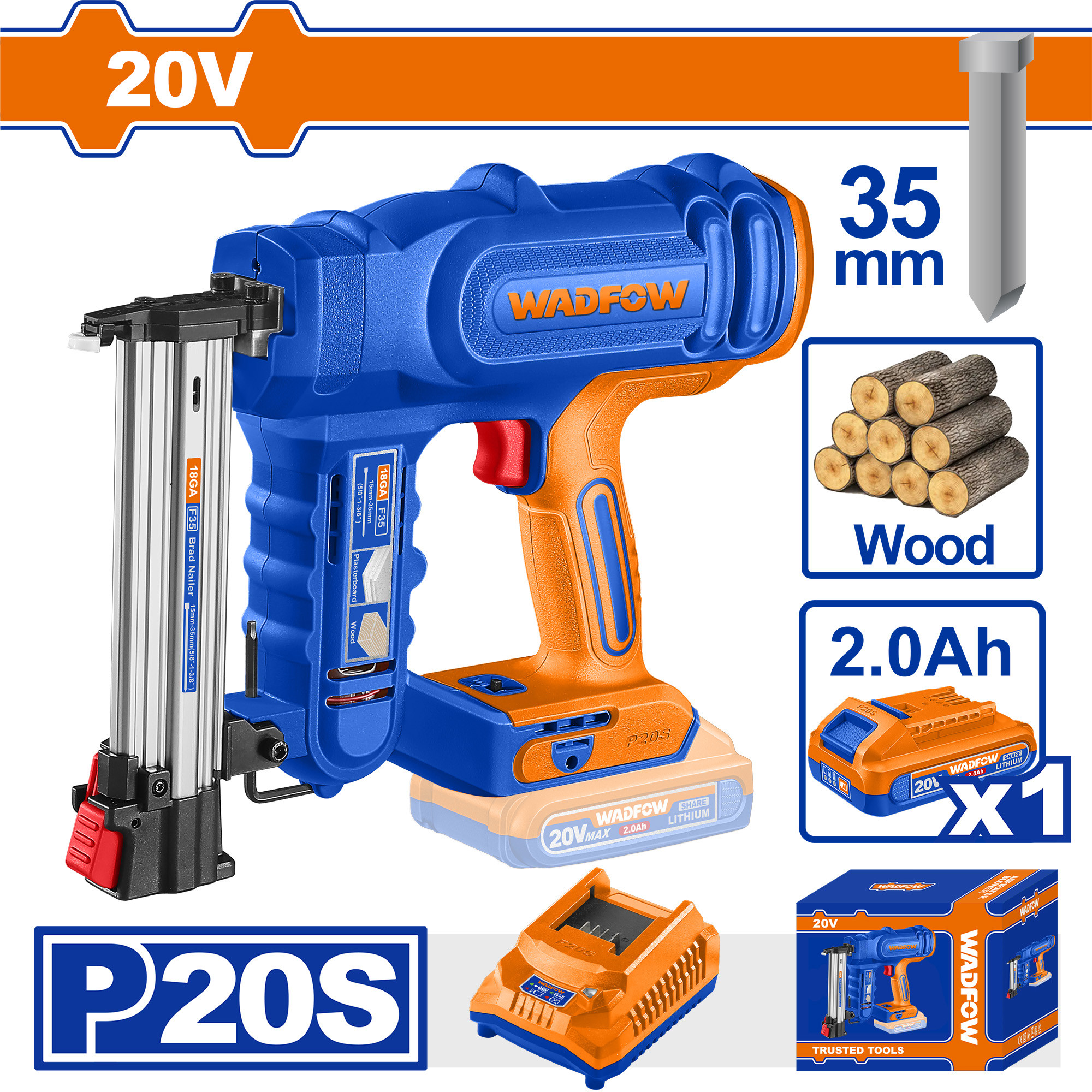 Wadfow 20V Cordless brad nailer WBJ1308