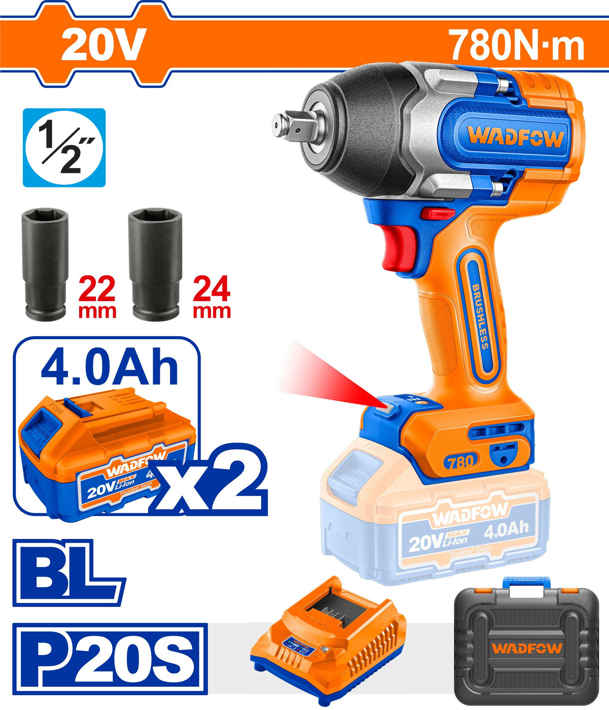Wadfow 780Nm Cordless impact wrench WCD1B78