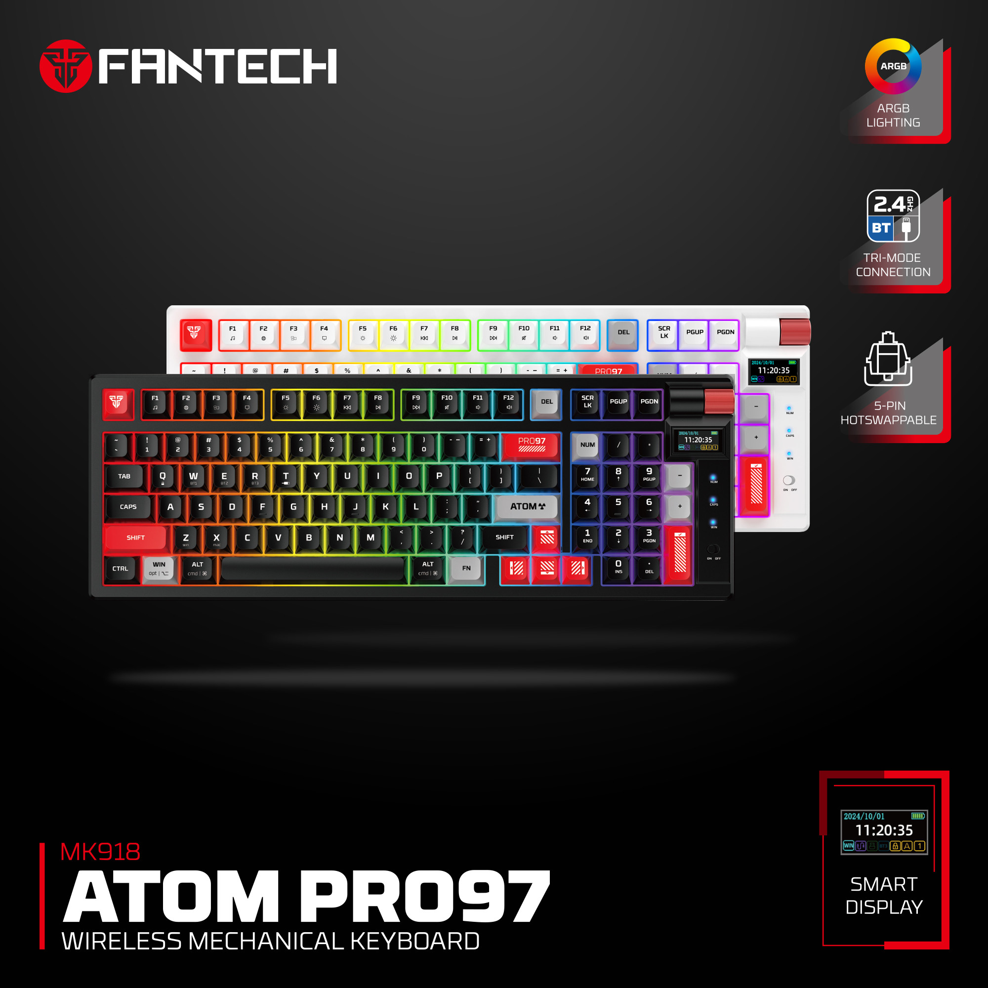 Fantech Atom Pro97 MK918 Wireless Mechanical Gaming Keyboard – Tri-Mode Connection