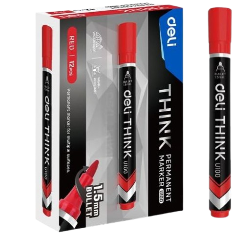 Deli Bullet Tip 1.5 MM Permanent Marker (Red) EU10040
