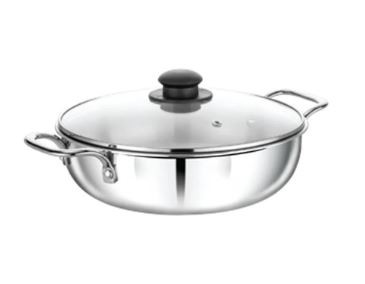 CG 24cm Triply Layer Stainless Steel Kadai With Glass Lid CGTP24KGL02