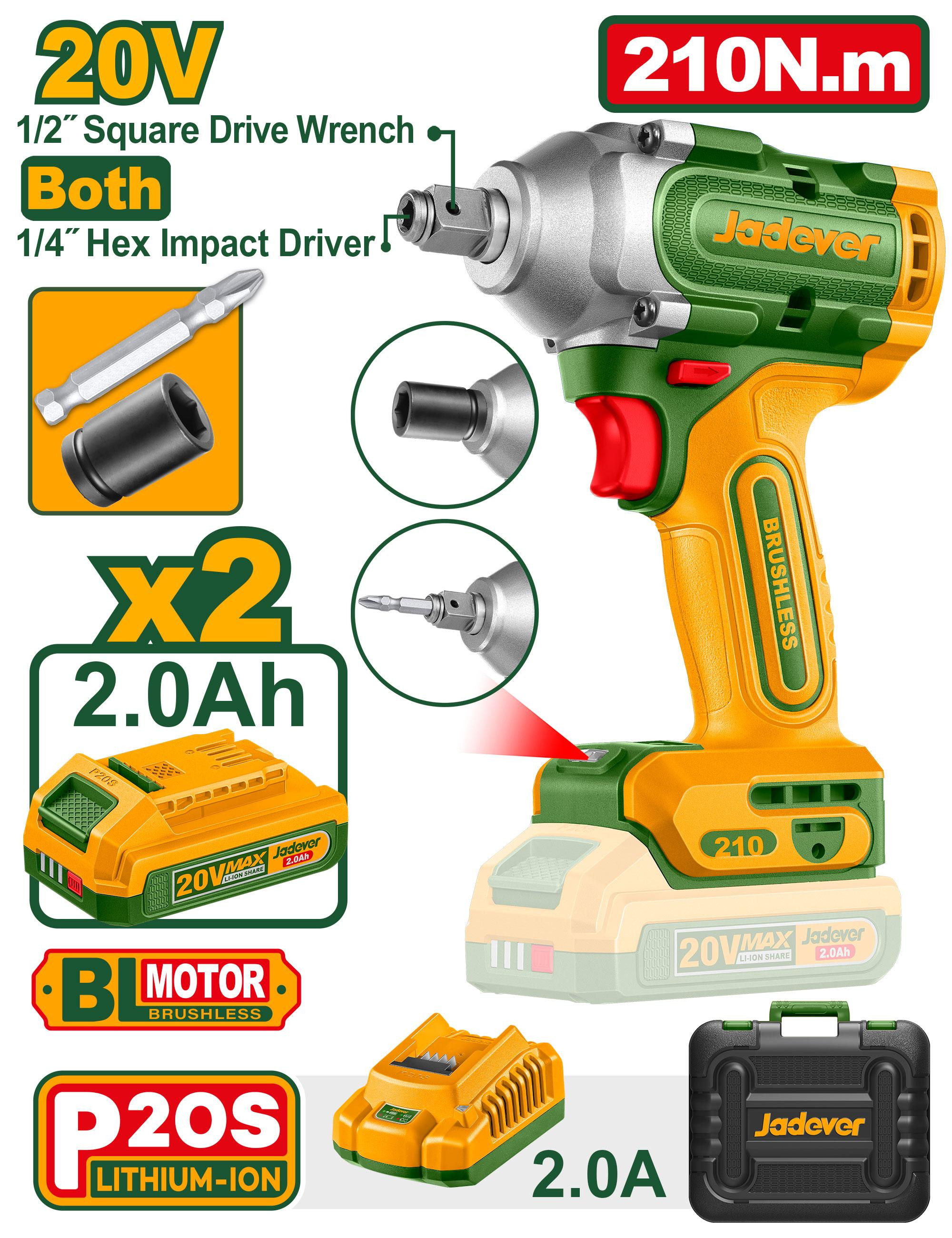 JDCD3B21 Cordless Impact Driver & Wrench 20V 210Nm Jadever