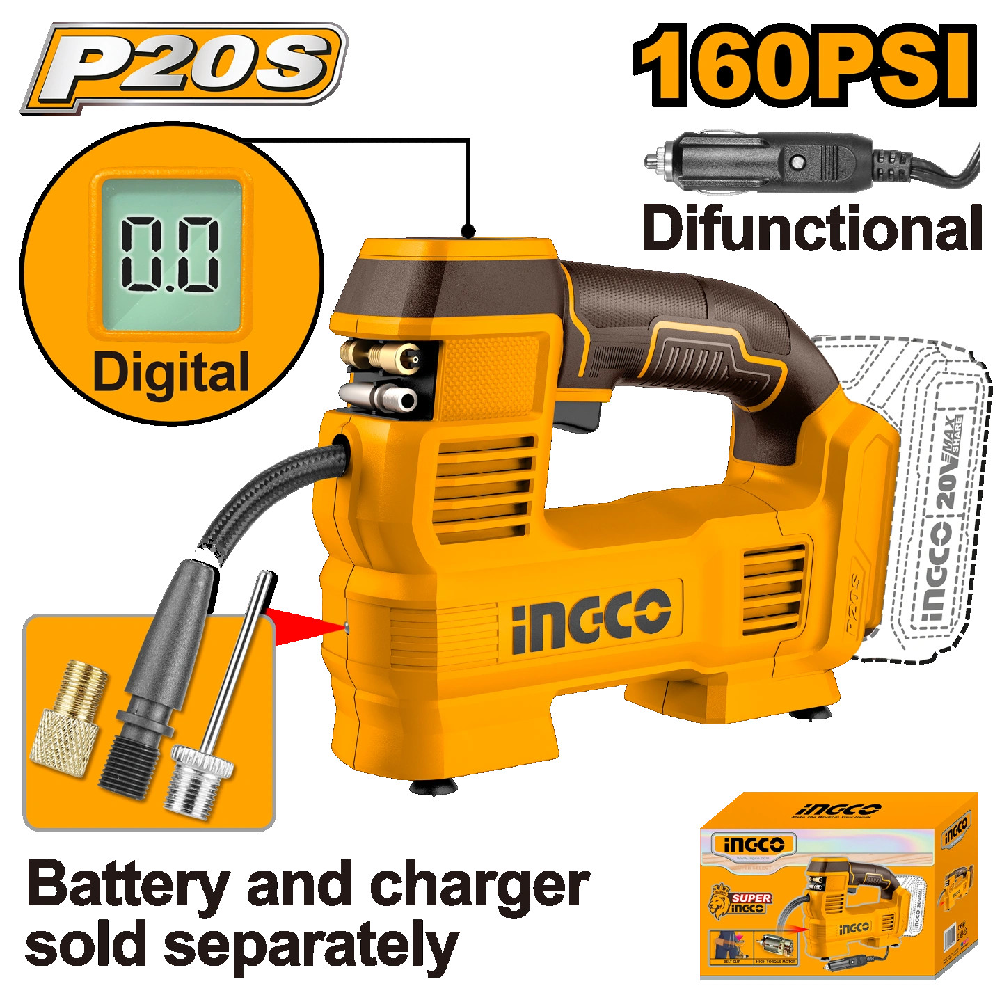 CACLI2012 Cordless auto air compressor Ingco