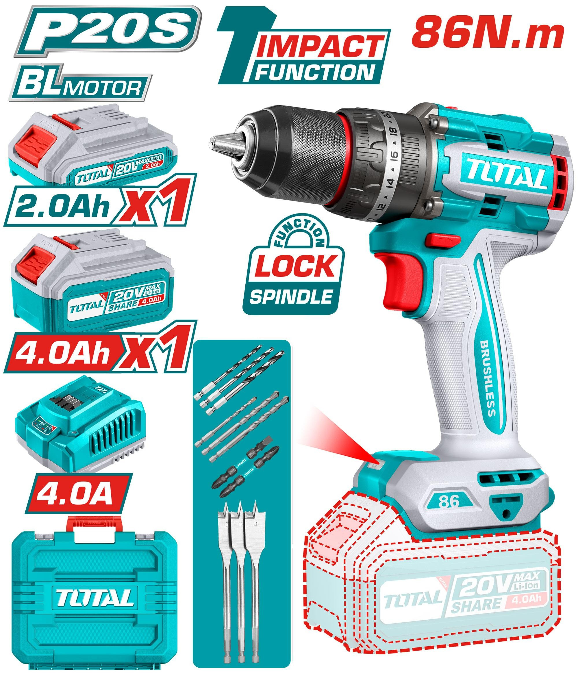 Total Brushless cordless impact drill TIDLI20868