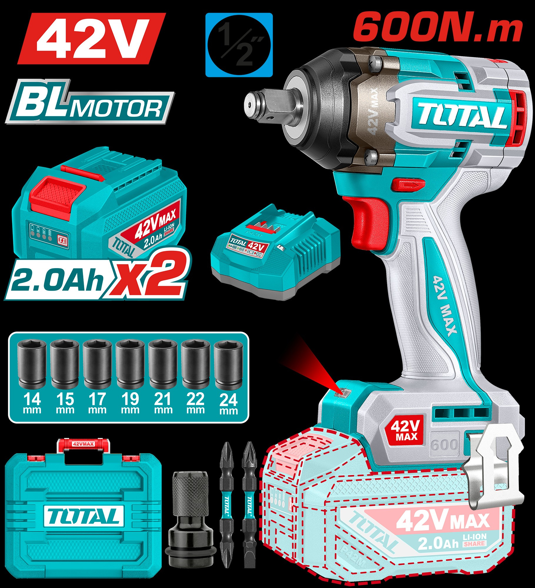 Cordless impact wrench TIWLI42602