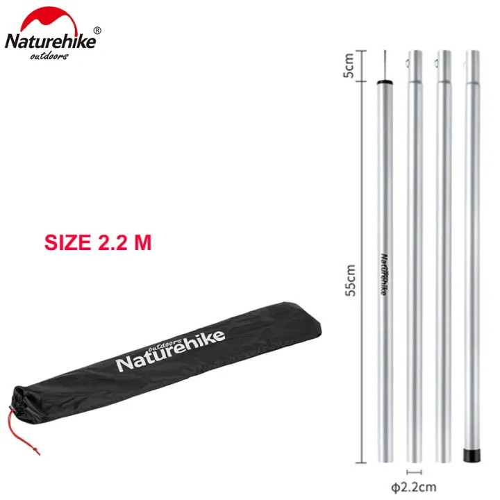 Naturehike 2 Pcs Set Outdoor Portable Awning Canopy Tarp Tent Steel Iron Pole Rod 4 Section Camping Glamping Camp Shelter 2.2M