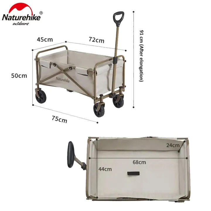 Naturehike TC06 Mini Camping Folding Trolley Outdoor Portable Sundries Storage Pull Rod Car Bearing Capacity 80 Kg Shopping Cart