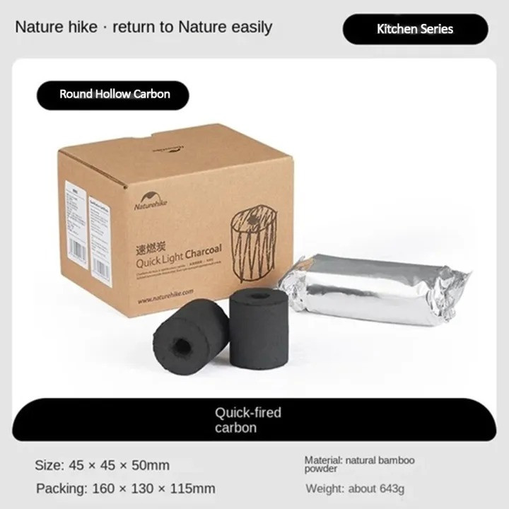 Naturehike Quick Light Charcoal Briquettes BBQ Grill Extra Long Burning Time Outdoor Camping Picnic Square/Round/Hollow/Solid Fast Lighting Burns up to 2H Lights in 2s Bamboo Coal