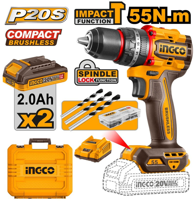 Ingco 20V Compact Brushless Cordless Impact Drill CIDLI20558