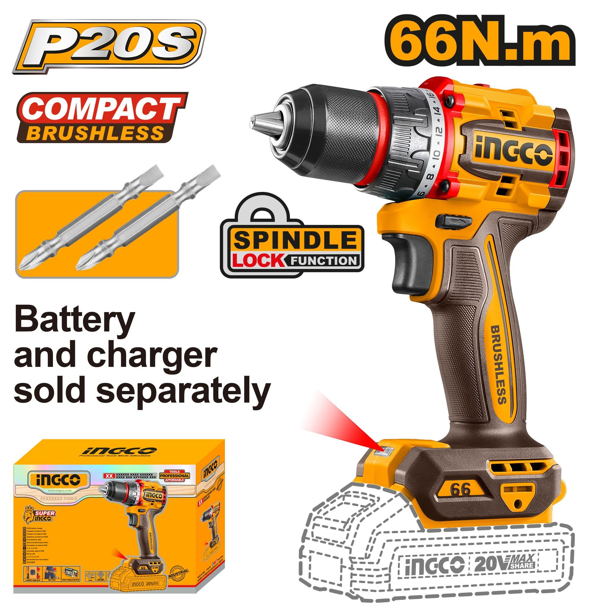 Ingco Compact Brushless Cordless Drill CDLI206681