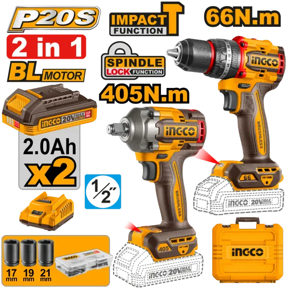 Ingco Cordless 2 pcs Combo Kit CKLI20286