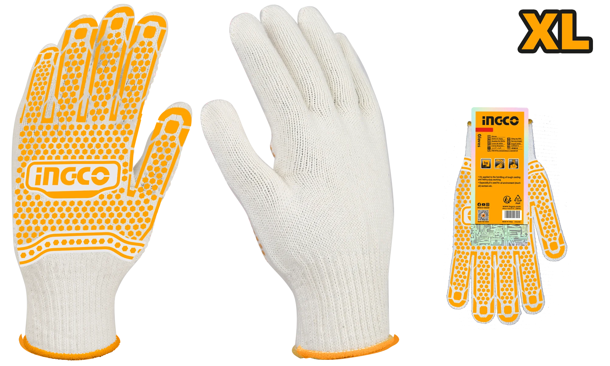 Ingco Knitted & PVC Dots Gloves HGVK05
